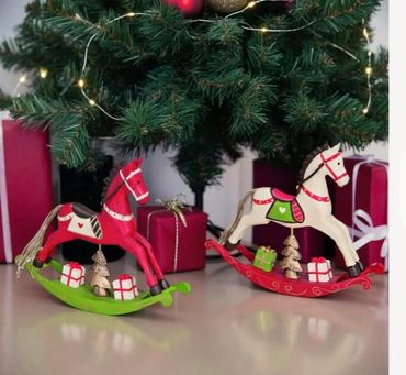 Deko Schaukelpferd aus Holz in Zwei Farben, Weihnachtsdeko, Handmade, Nostalgisches Design, Pferd
