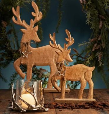 Deko-Hirsch aus Mangoholz – Handgefertigte Holzfigur in Naturoptik, edler Aufsteller für Weihnachten & Winter