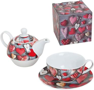Porzellan-Teekannen-Set Tea for One mit Teekanne, Tasse und Unterteller, 3-teilig in Geschenkbox