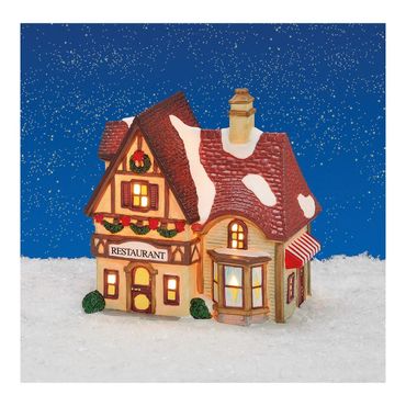 Lichthaus „Restaurant“ aus Porzellan – Beleuchtetes Weihnachtsdorf – Dekoratives Lichthaus für Weihnachten und Winter – Stimmungsvolle Tisch- und Fensterdekoration