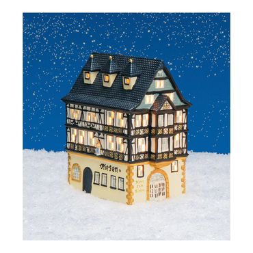 Lichthaus „Hotel zum Riesen“ Miltenberg aus Porzellan – Dekoratives Windlicht-Haus – Historisches Gebäude – Teelichthalter für stimmungsvolle Beleuchtung – Weihnachts- und Ganzjahresdekoration
