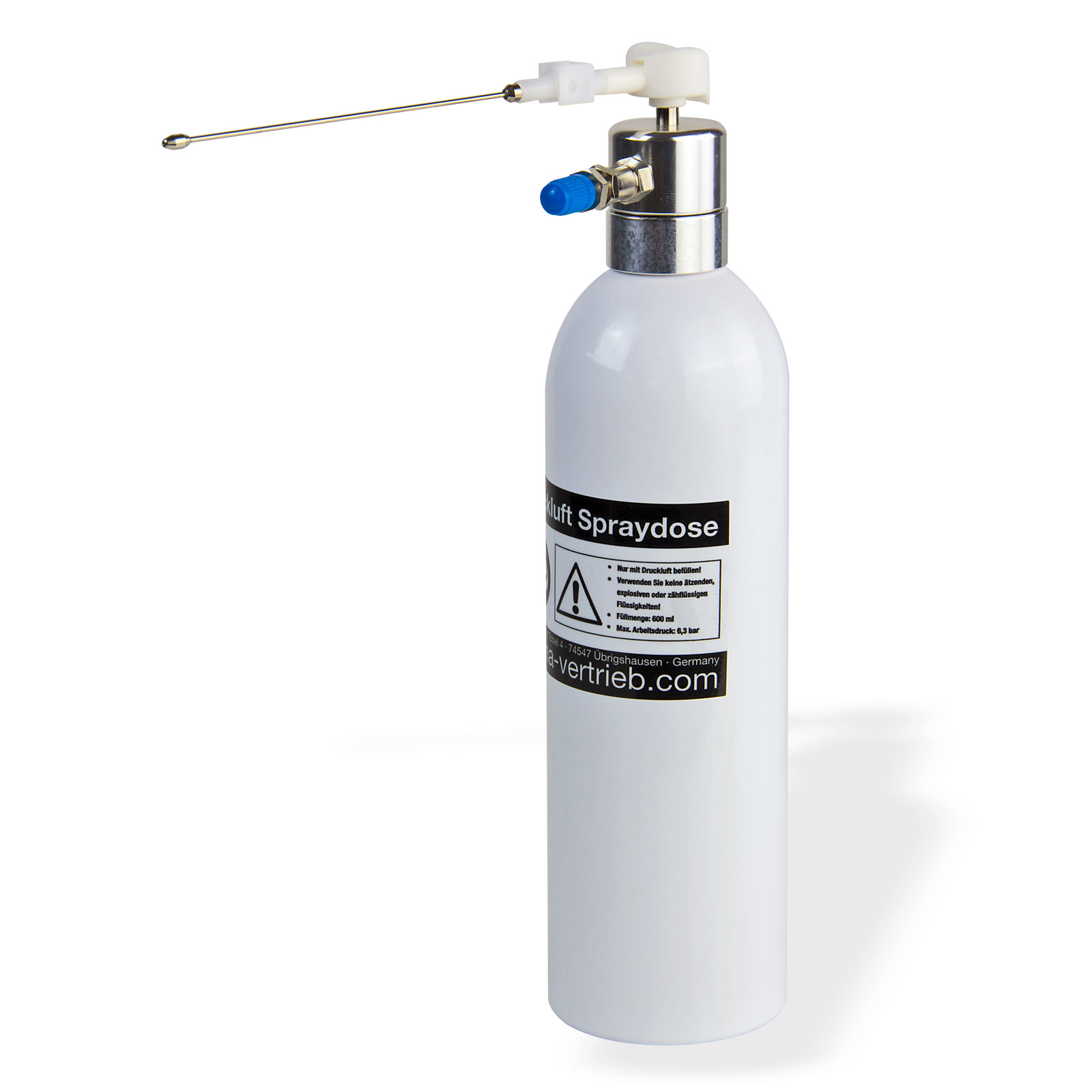 Alu Druckluft Spraydose 600 ml, wiederbefüllbar, Sprühflasche, mit Sprühkopf & Sprühlanze, robust, langlebig, für Druckluft, Werkstatt, Zubehör