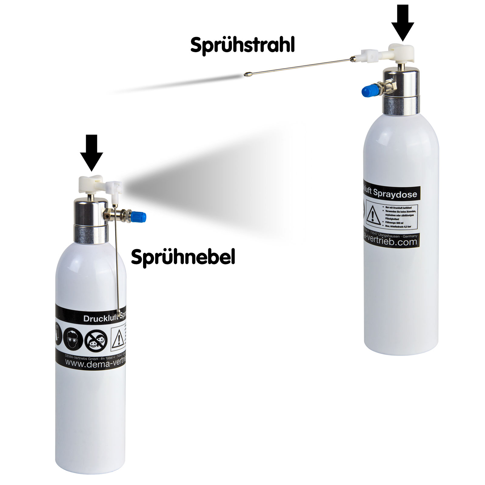 Alu Druckluft Spraydose 600 ml, wiederbefüllbar, Sprühflasche, mit Sprühkopf & Sprühlanze, robust, langlebig, für Druckluft, Werkstatt, Zubehör