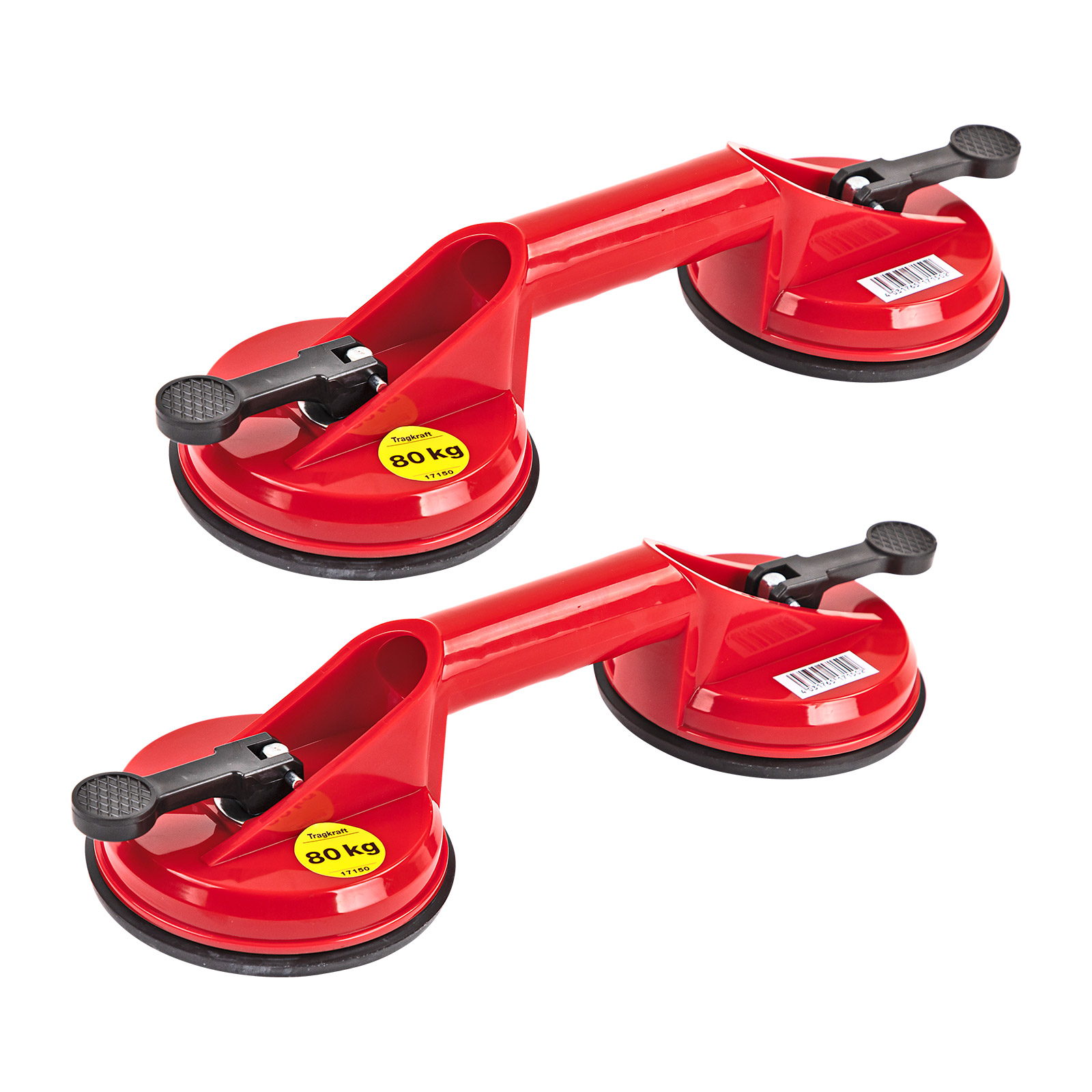 2x Saugheber Glassauger je 80 kg, Vakuumsauger, Sauggriff, Scheibenheber, Scheibensauger, Doppelsaugheber, sicher, einfach, für Glas, Fliesen, Fenster