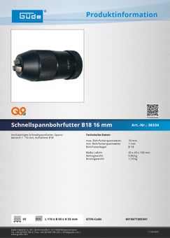Präzisions-Schnellspannbohrfutter 1–16 Mm – Aufnahme B18 – San-Ou J0116H
