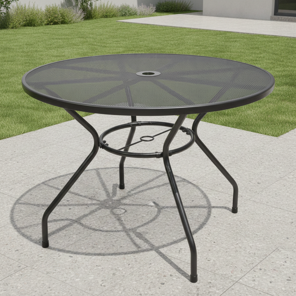 Gartentisch Balkontisch Streckmetall Tisch rund Los Angeles 100x71cm, Esstisch, Pflegeleicht, abwaschbar mit Sonnenschirm-Durchführung
