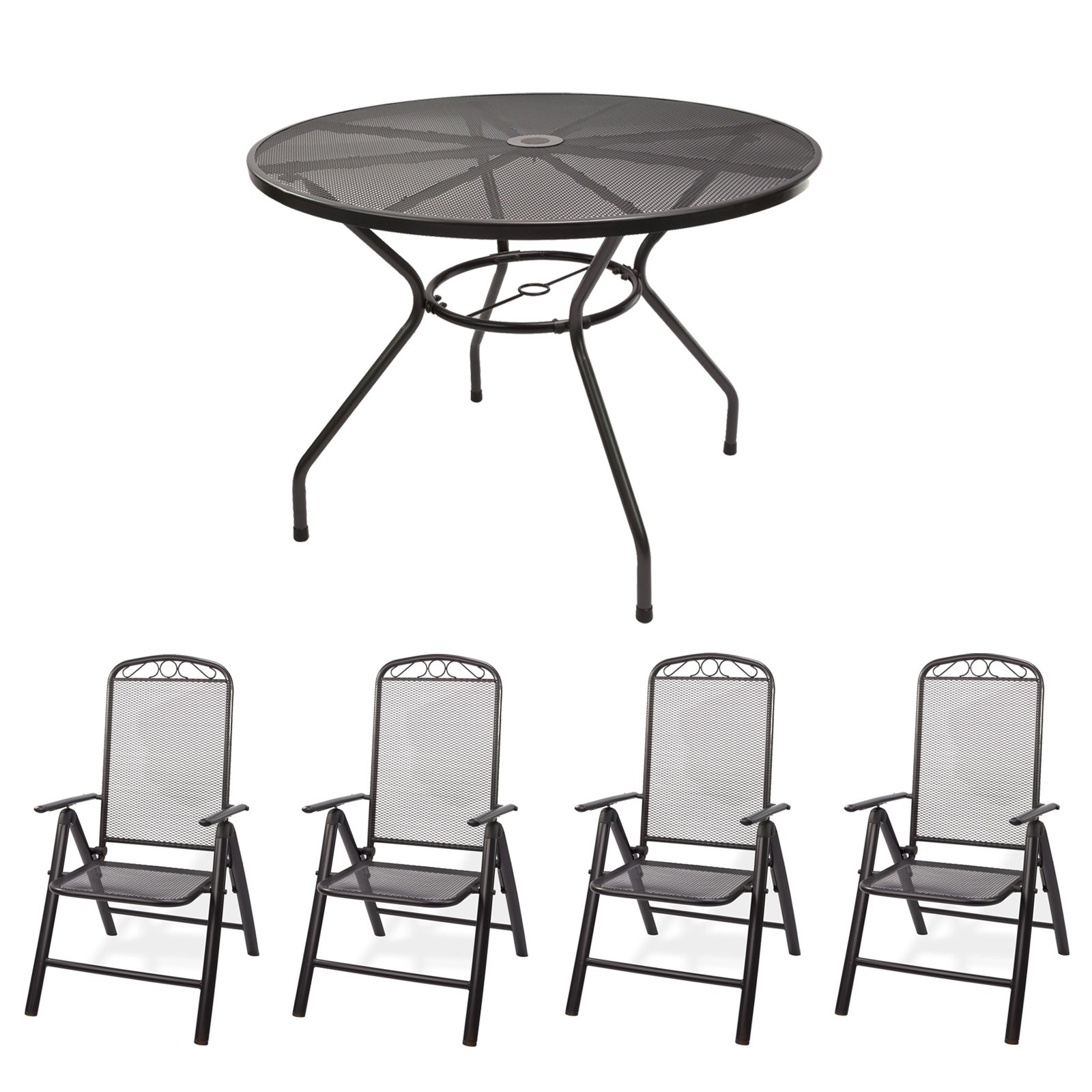 Gartenmöbel Set Metall, 1x Tisch rund 100x72 cm + 4x Stuhl, Gartentisch, Gartenstuhl, Sitzgruppe, robust, langlebig, für Garten, Terrasse, Balkon, Outdoor [Artikelpaket]