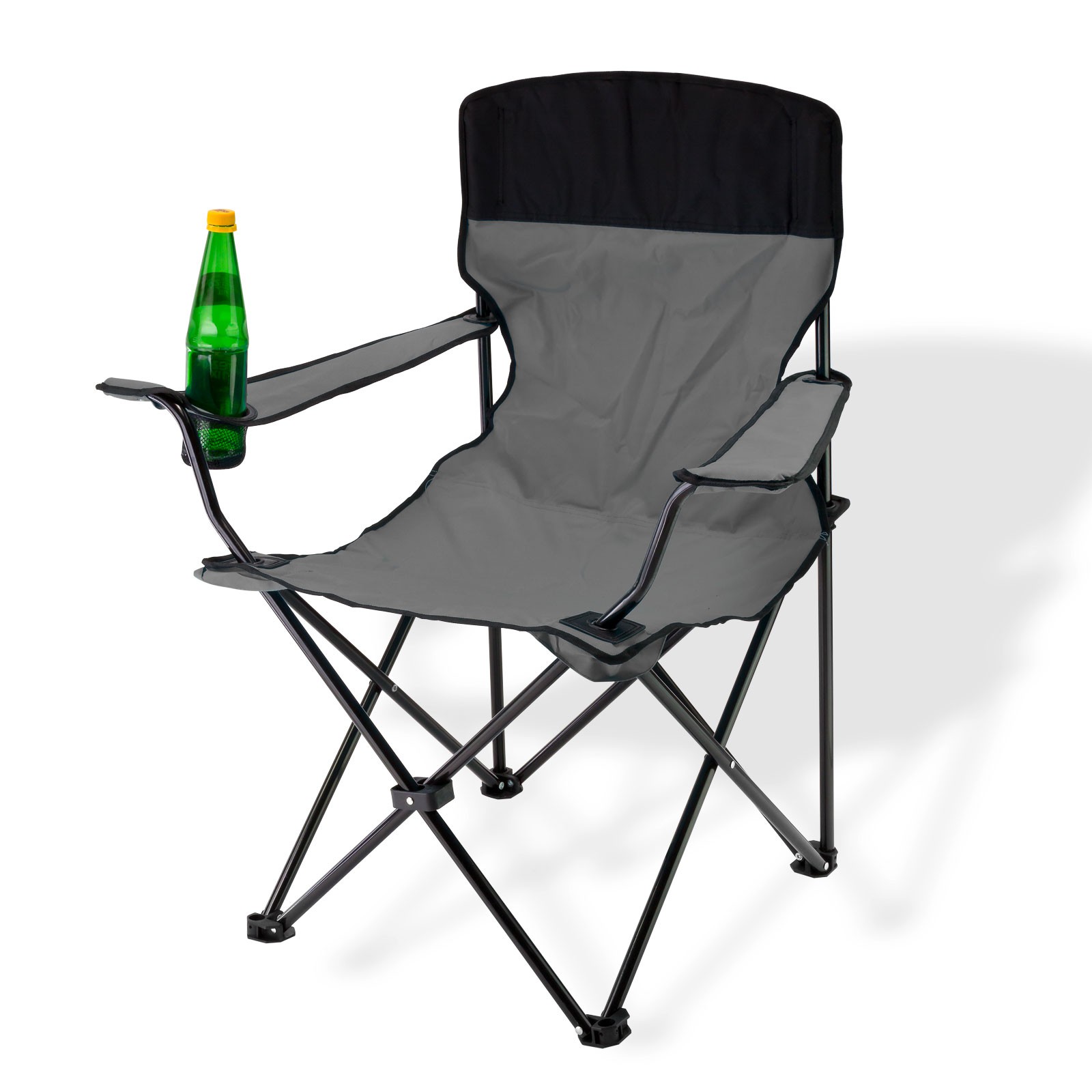 Campingstuhl Faltstuhl Grau - Anglerstuhl, Klappstuhl, Gartensessel, Outdoorstuhl - faltbar, mit Getränkehalter, inkl. Trage-Tasche - Camping, Angeln, Garten, Freizeit, Outdoor