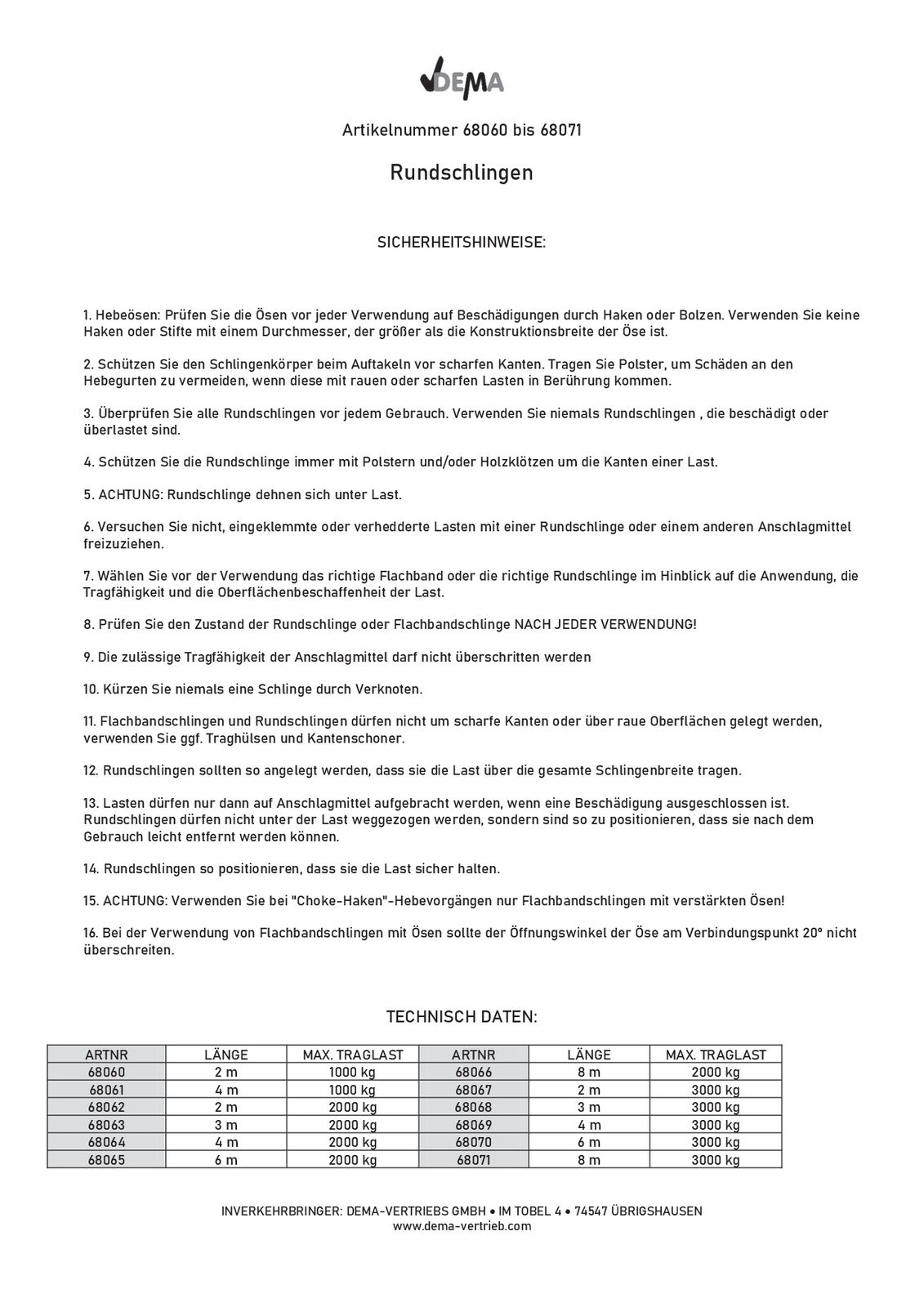 PONSA Rundschlinge Hebeschlinge – 4 M Umfang, 2 M Nutzlänge, Polyester, EN 1492-2, Tragkraft 3000 Kg, 2 Stück