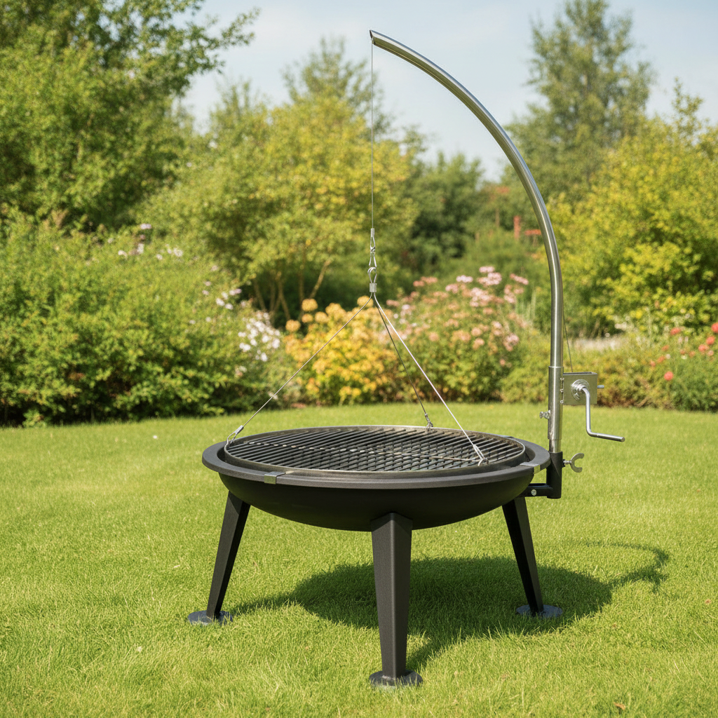 Grill Säulengrill Edelstahlgrill Drehgrill Holzkohlegrill Rundgrill Oregon 55cm Edelstahl Schwenkgrill Kurbel Dreibein