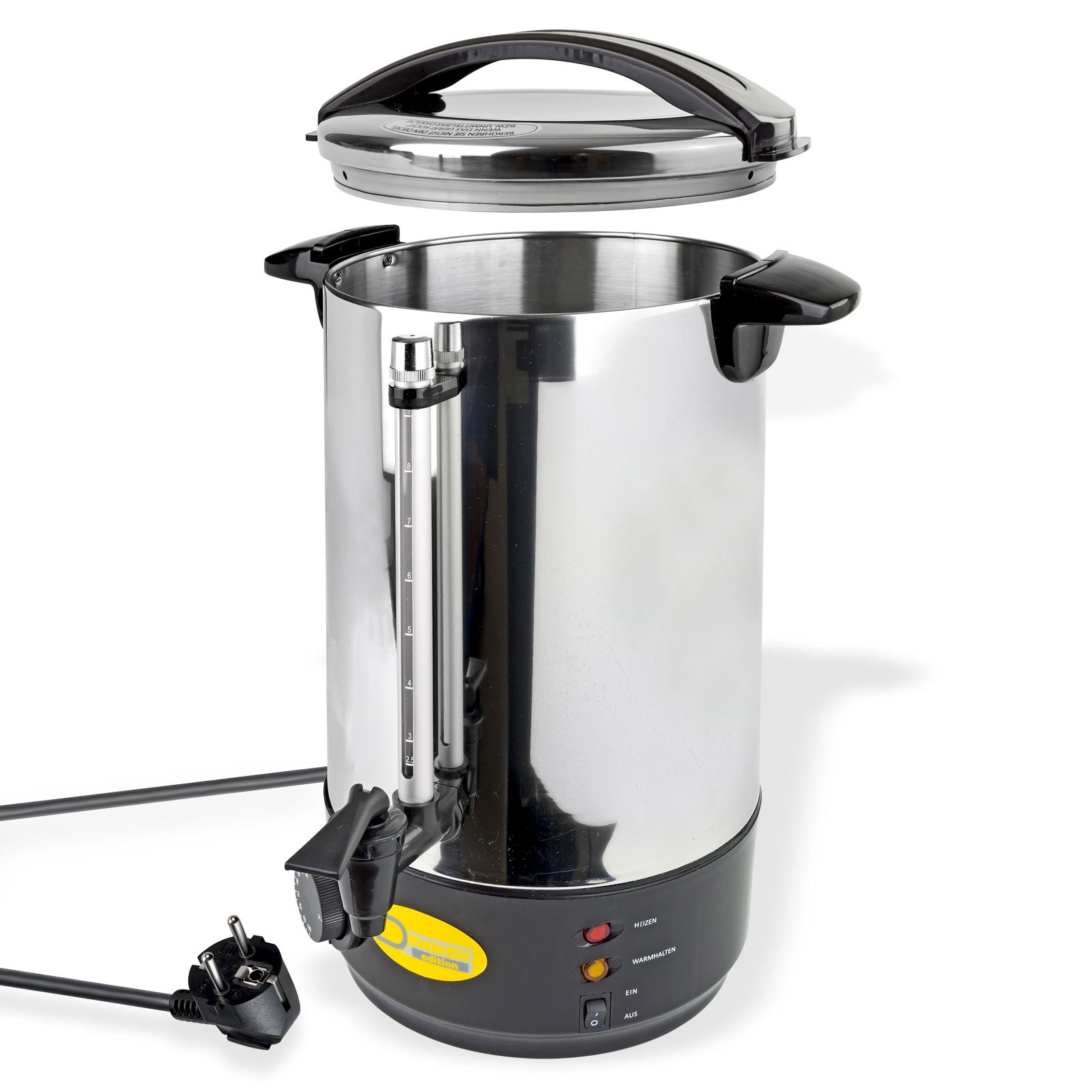 Wasserkocher 10 Liter 950W – Edelstahl, Thermostat-gesteuert, Füllstandsanzeige, Auslaufhahn, ideal für Glühwein, Tee & mehr, sicherer Betrieb