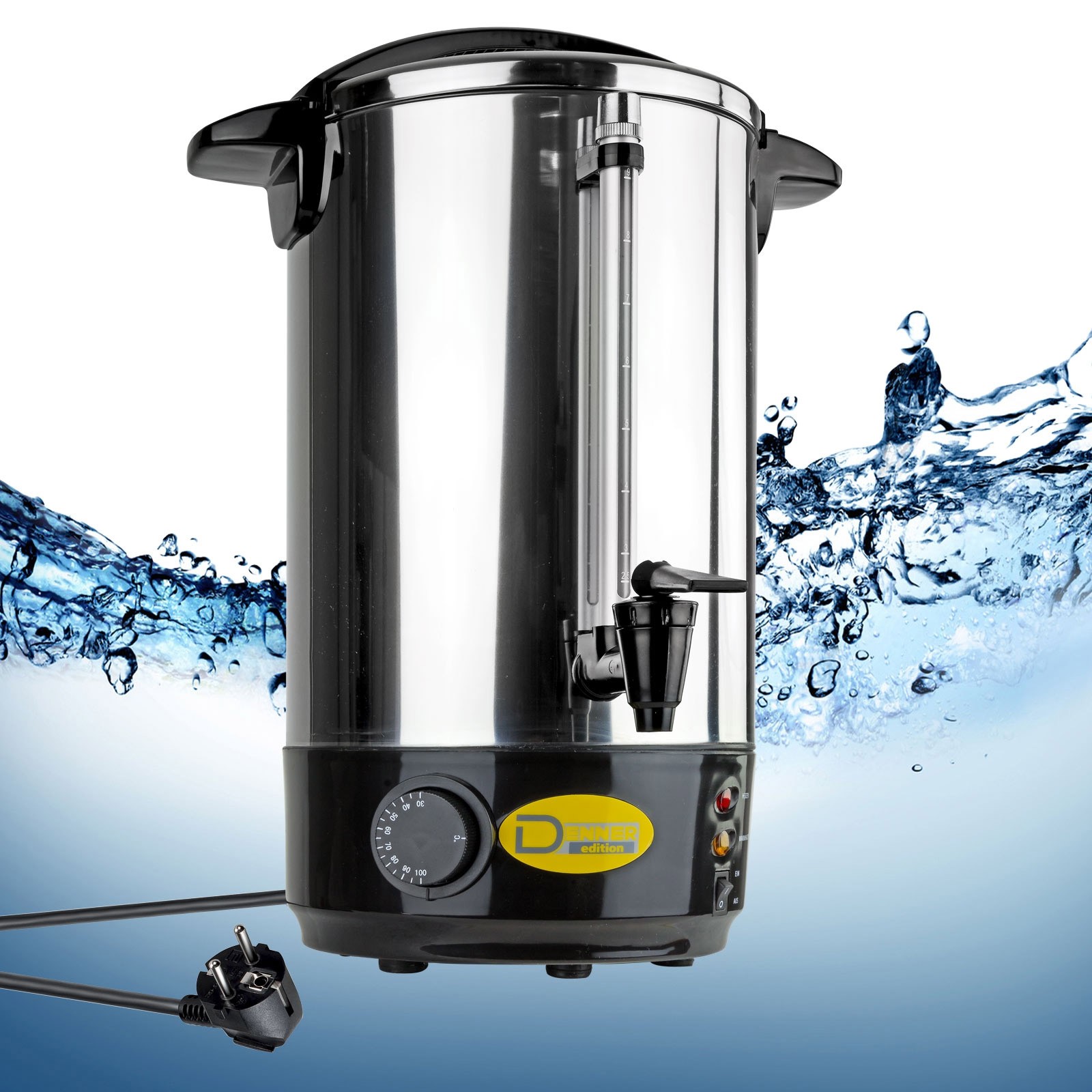 Wasserkocher 10 Liter 950W – Edelstahl, Thermostat-gesteuert, Füllstandsanzeige, Auslaufhahn, ideal für Glühwein, Tee & mehr, sicherer Betrieb