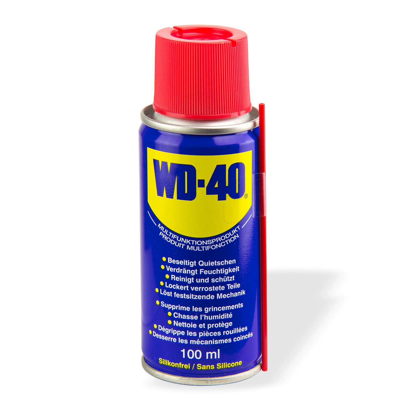 WD-40 Vielzweckspray 100 ml Multifunktionsspray, Rostlöser, Reinigungsspray, schmiert, schützt, löst festsitzende Teile, ideal für Werkstatt, Haushalt, Auto