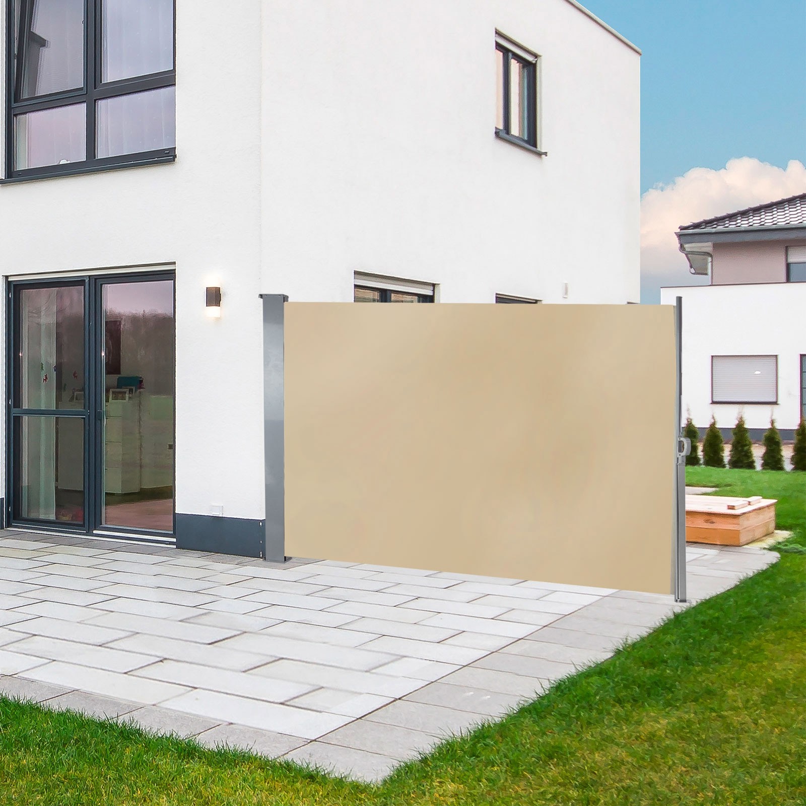 yan tente Kavolet tente, 220 x 600 cm, uzatılabilir, siyah, opak, bahçe, balkon ve teras için, yan stor perde, güneş koruması, su geçirmez, balkon bölmeleri, dikey Bahçe Godewind Fahrrad, Fahrräder & card in a box die Variant:Moonbeam