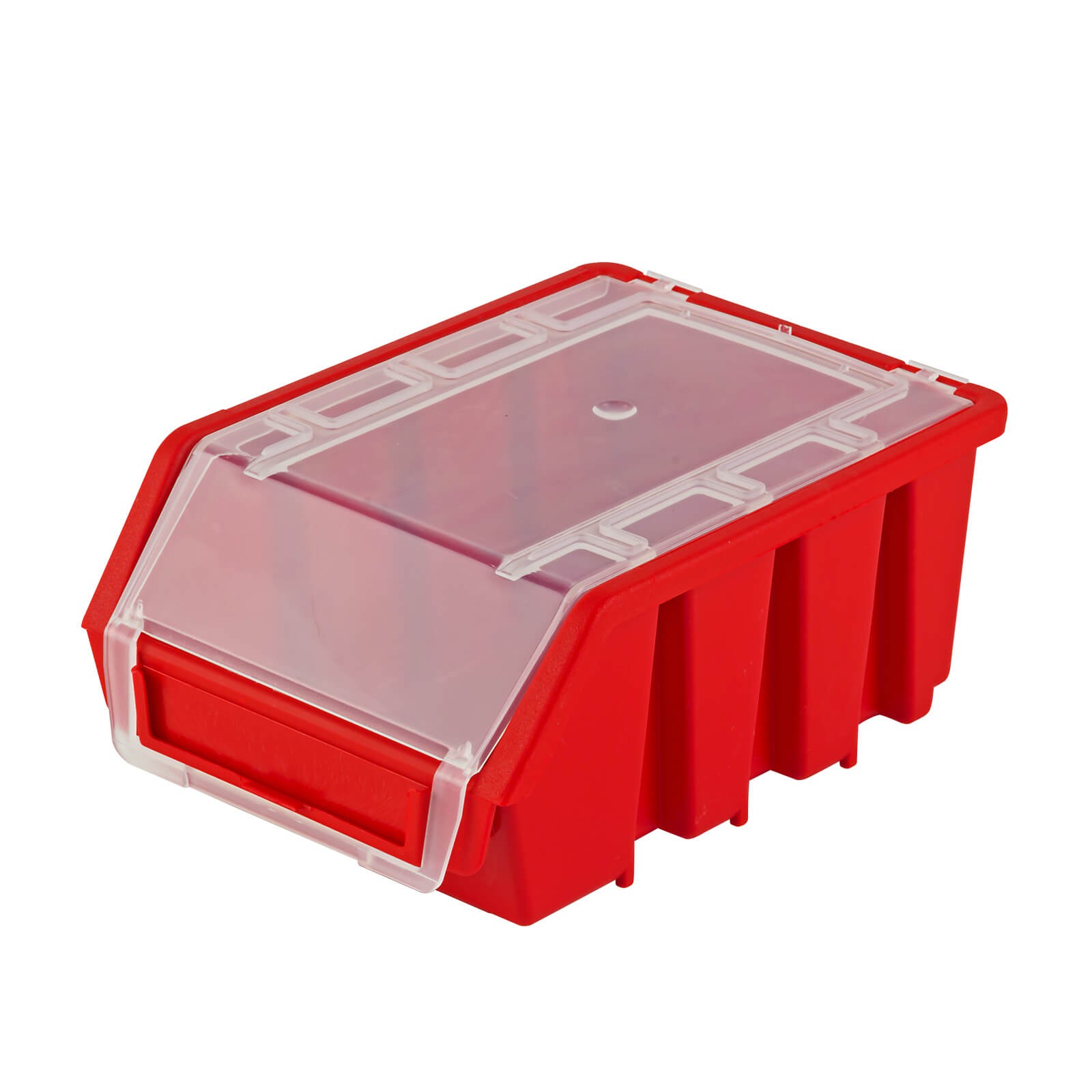 ADB Stapelbox Ergobox, Sichtlagerbox Gr. 2 – Werkstatt Lagersystem mit Deckel, 116x161x75 mm, rot, ideal für ordentliche Aufbewahrung und schnellen Zugriff auf Kleinteile in Werkstatt und Lager