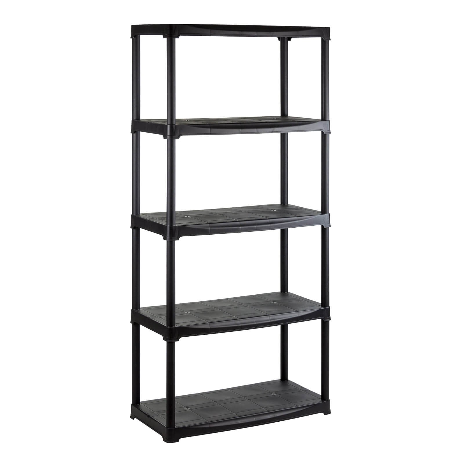 Kunststoffregal T80/5 schwarz, Kellerregal, Haushaltsregal, Werkstattregal mit 5 Böden, 225 kg Traglast, werkzeuglos, Keller, Garage, Werkstatt, Camping