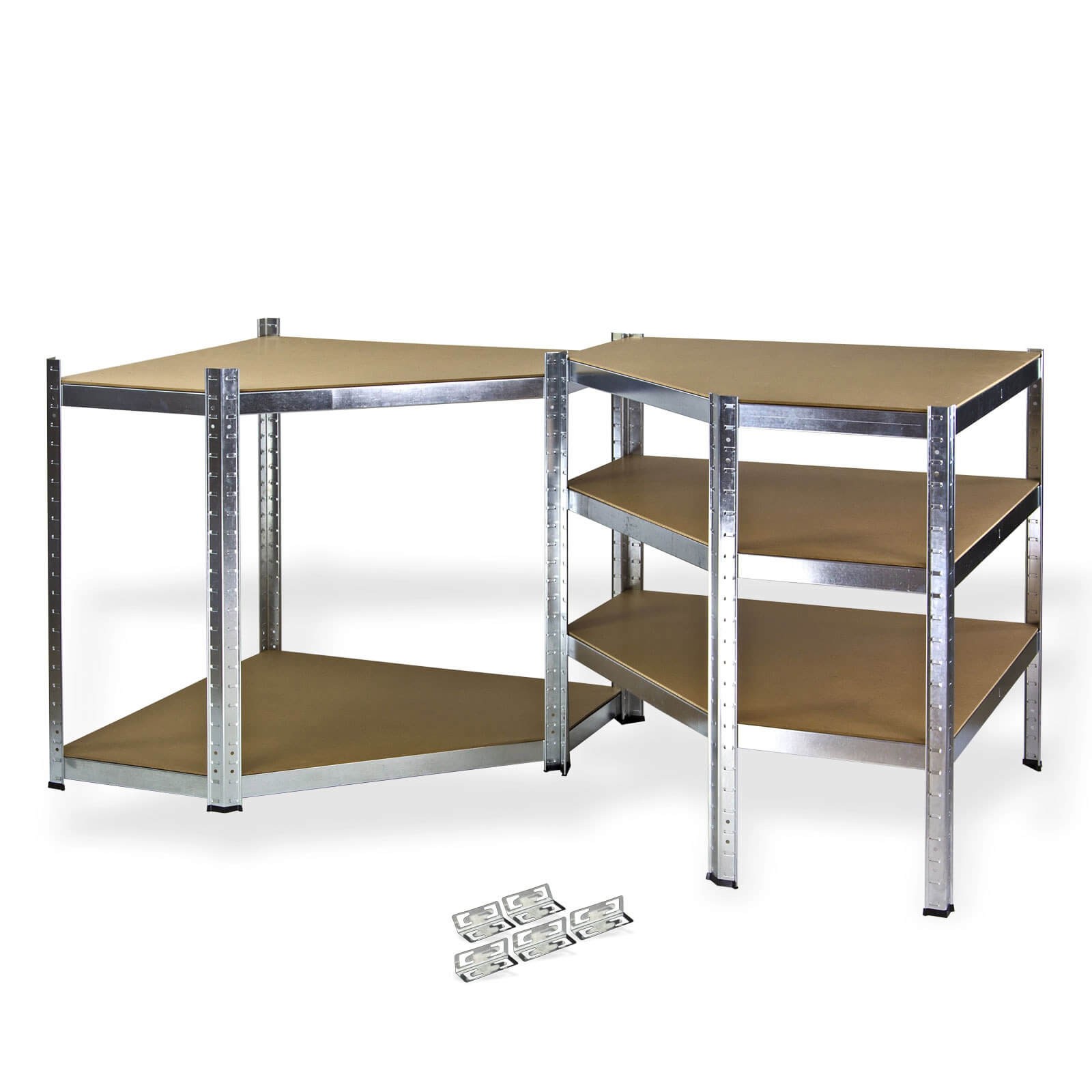 Eck-Steckregal 90x90x180 cm - Eckregal, Kellerregal, Lagerregal, verzinkt, 5 Holzböden - stabil, langlebig, einfach aufzubauen - Keller, Garage, Werkstatt, Lager, Haushalt