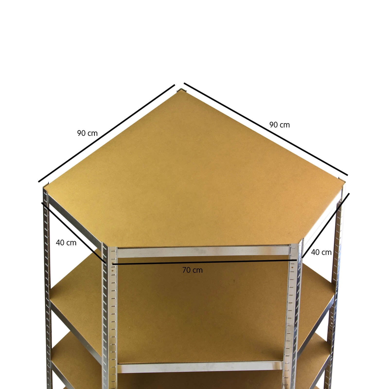 Eck-Steckregal 90x90x180 cm - Eckregal, Kellerregal, Lagerregal, verzinkt, 5 Holzböden - stabil, langlebig, einfach aufzubauen - Keller, Garage, Werkstatt, Lager, Haushalt