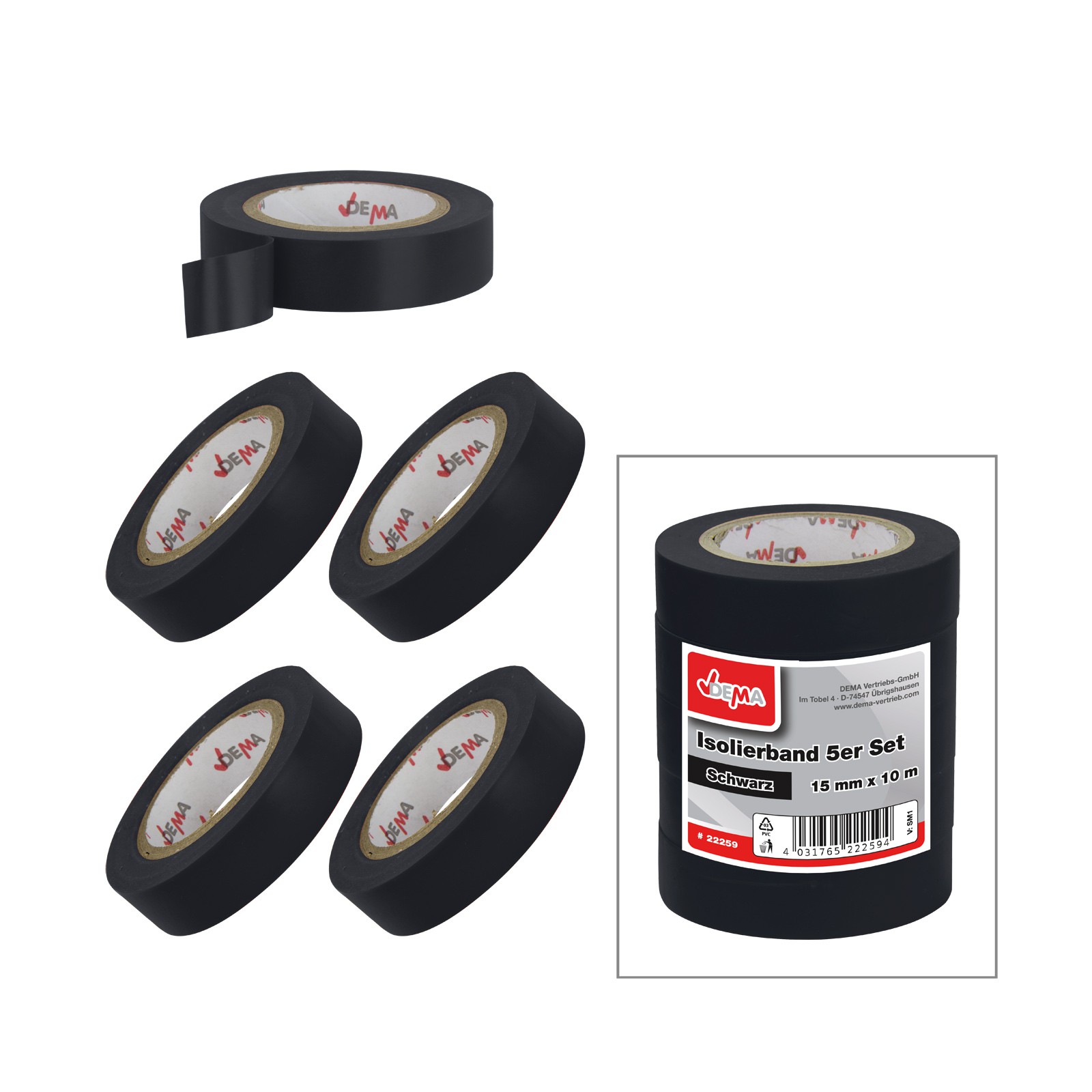 Isolierband Isolierbänder Klebeband 20m x 19mm Elektriker 10 Rollen PVC