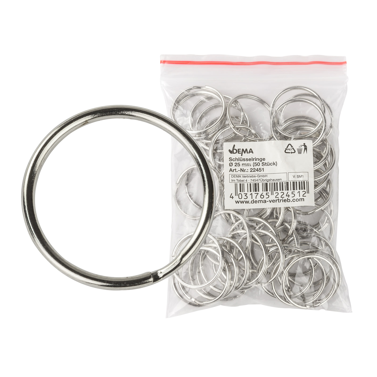 Schlüsselringe Ø25 mm 50 Stk Schlüsselring, Ring, Schlüsselanhänger, gehärtet, vernickelt, robust, Werkstatt, Haushalt, Zubehör