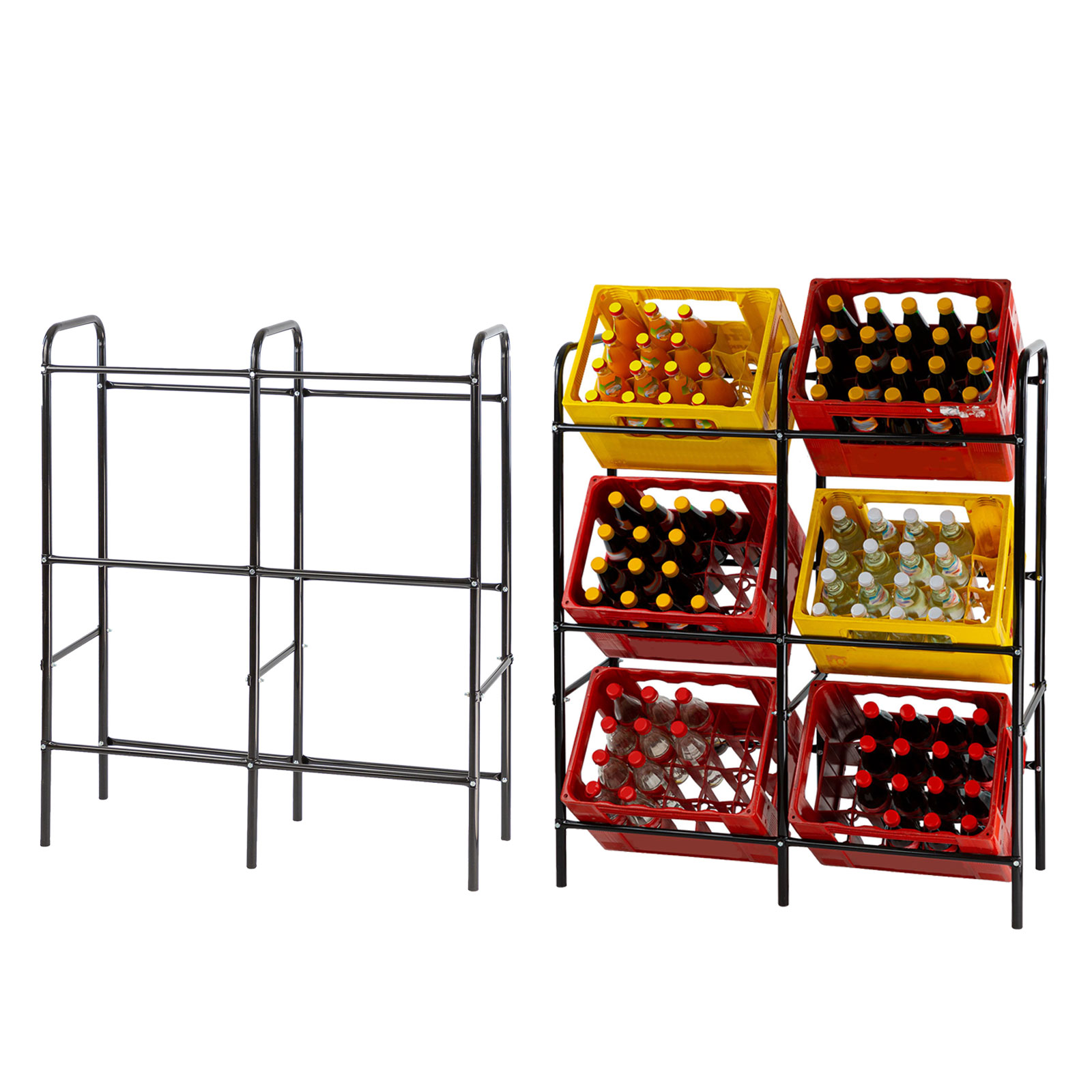 Bierkastenständer Stahl für 6 Kisten, Getränkekistenständer, Flaschenkastenständer, Kastenständer, stabil, platzsparend, Küche, Keller