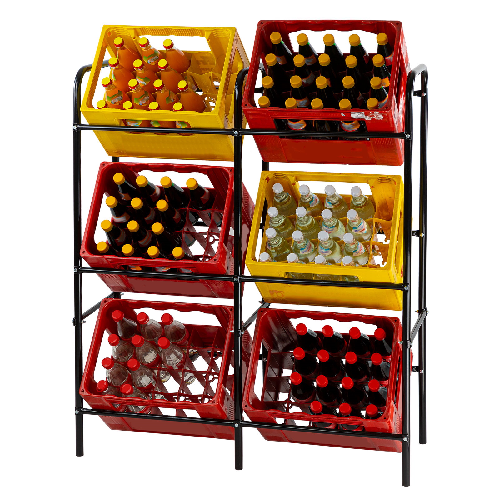 Bierkastenständer Stahl für 6 Kisten, Getränkekistenständer, Flaschenkastenständer, Kastenständer, stabil, platzsparend, Küche, Keller