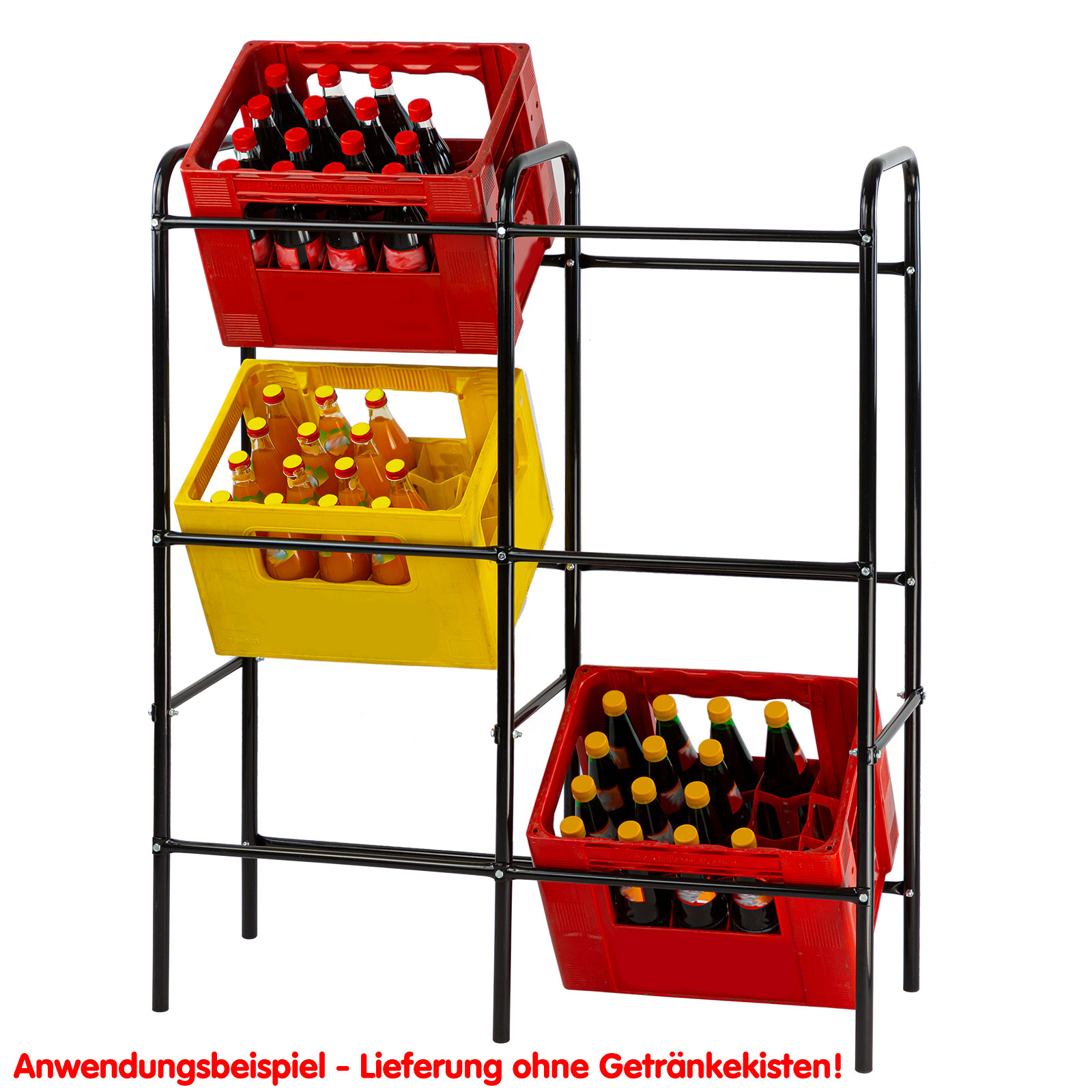 Bierkastenständer Stahl für 6 Kisten, Getränkekistenständer, Flaschenkastenständer, Kastenständer, stabil, platzsparend, Küche, Keller