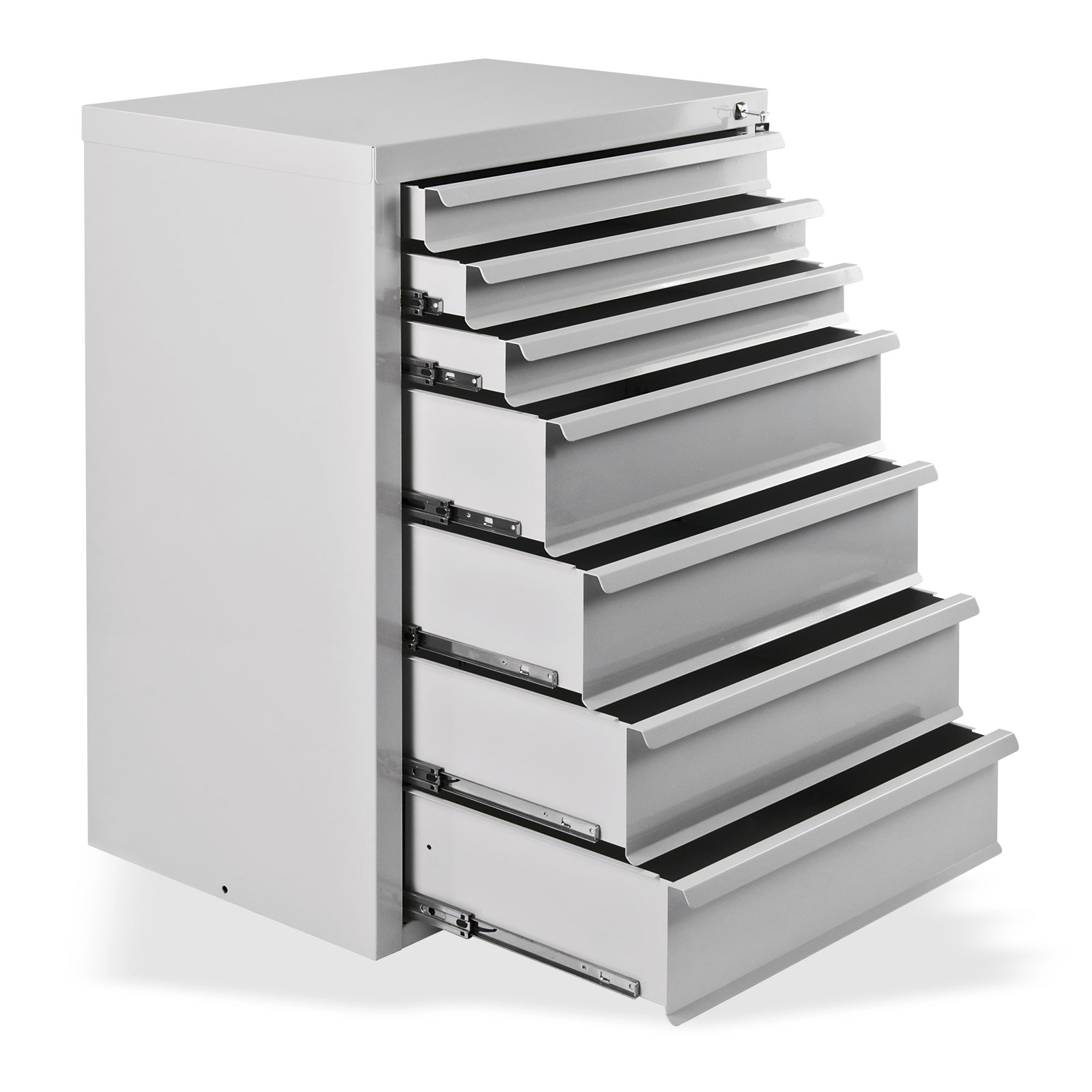 ADB Schubladenschrank 7SL 70x43,5x90 cm - Metallschrank, Aufbewahrungsschrank, Schubladenschrank - 3 schmale, 4 große Schubladen, Zentralschließung, Vollauszüge - Werkstatt, Büro, Garage