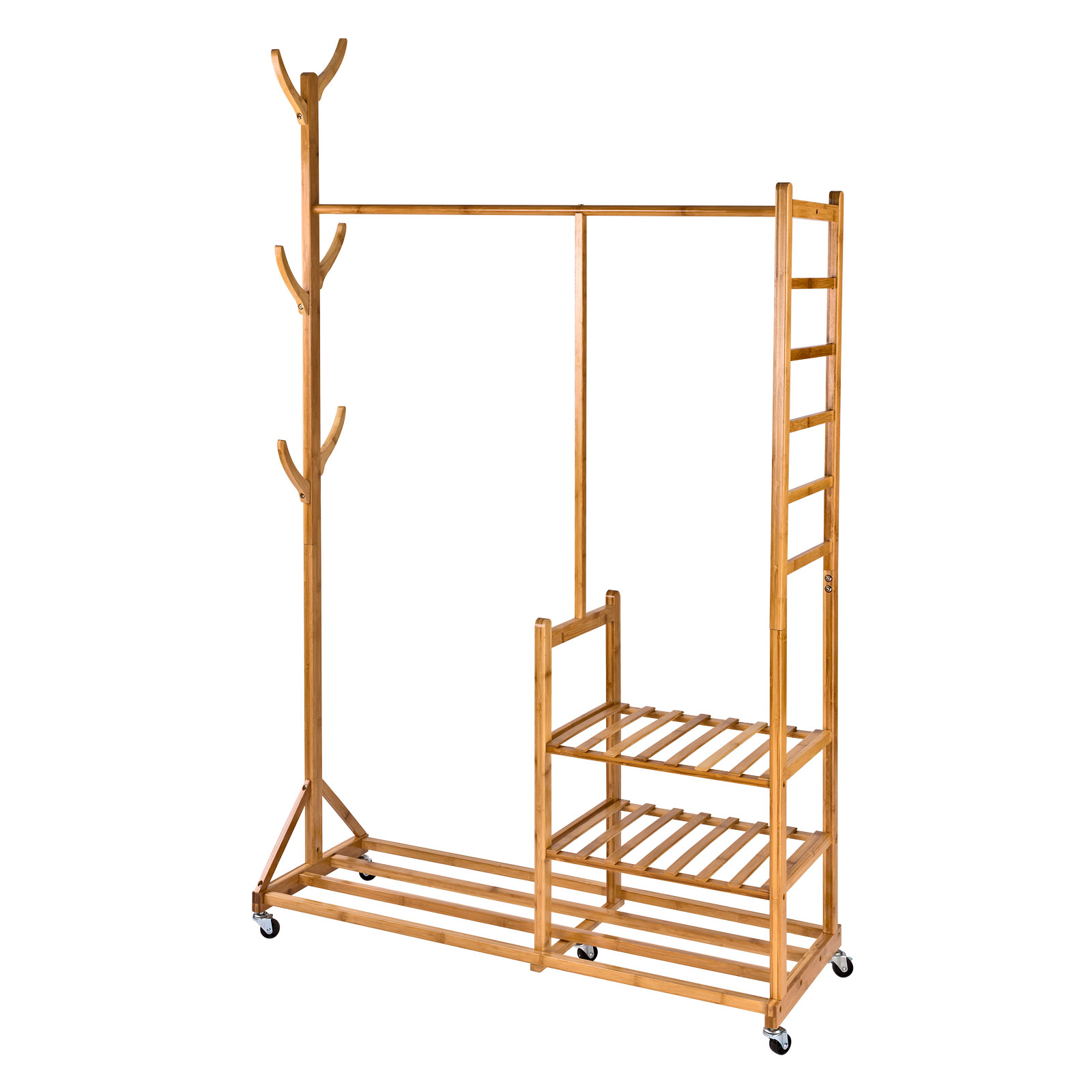 Rollbarer Holz-Garderobenständer Nizza 100 cm Rollgarderobe, Kleiderständer, Schuhregal Stabil, Mobil, Praktisch, Büro, Flur, Zuhause