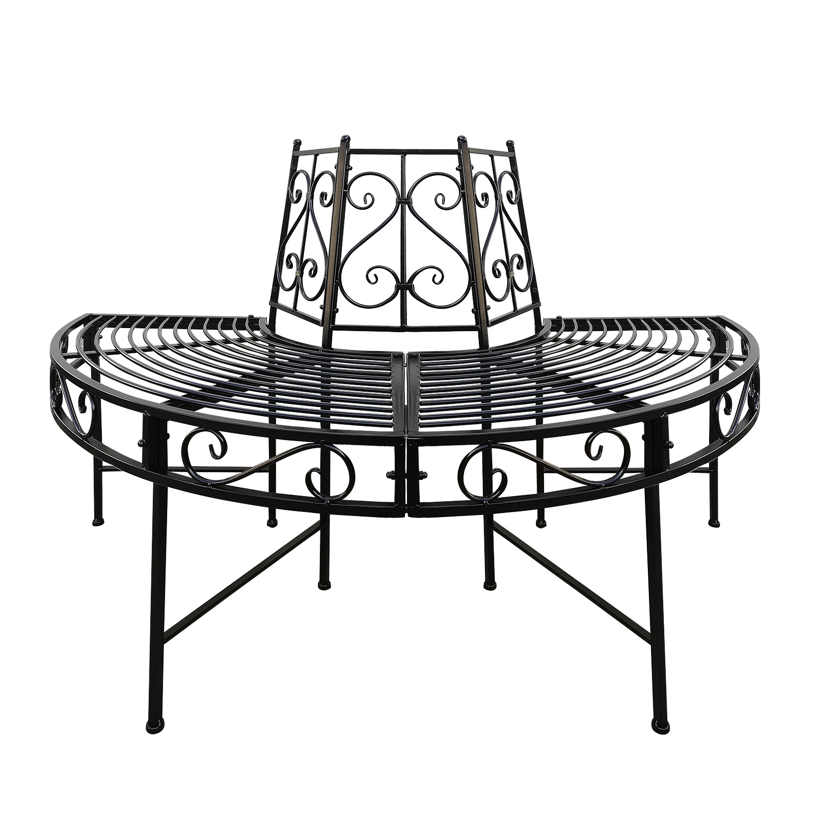 Baumbank Portland Ø 125 cm – Gartenbank, Parkbank, Rundbank, Halbrundbank, Metallbank schwarz, stabil, wetterfest, dekorativ, ideal für Garten, Terrasse, Park, Baumumrandung, Sitzgelegenheit