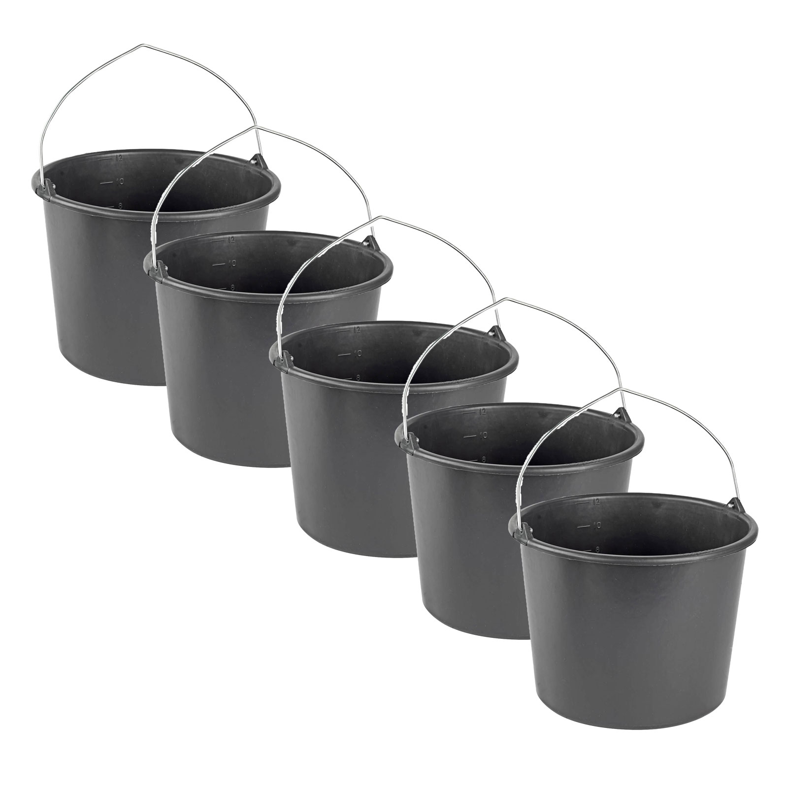5x Baueimer 12L Mörteleimer, Putzeimer, Wassereimer, Mörtelkübel, robust, langlebig, vielseitig, Bau, Handwerk, Garten [Artikelpaket]