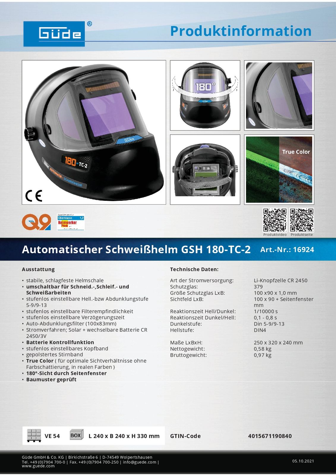 STAHLWERK Automatik-Schweißhelm SPLIT 3-in-1 mit 180° Sichtfeld, LCD