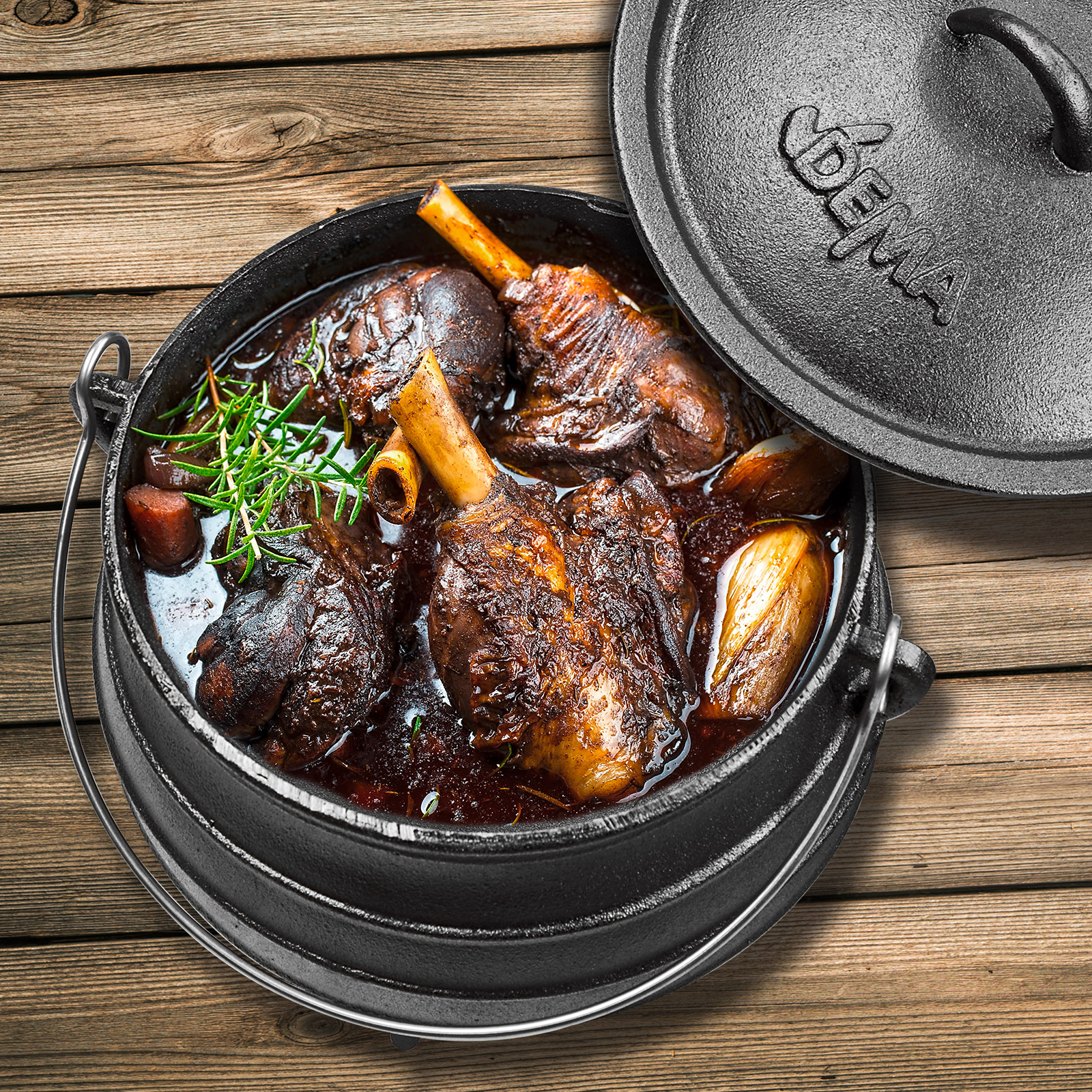 BBQ Topf Madagaskar 12 L – Dutch Oven, Schmortopf, Gusseisentopf – Vielseitig, Robust, Hitzebeständig – Grillen, Schmoren, Kochen