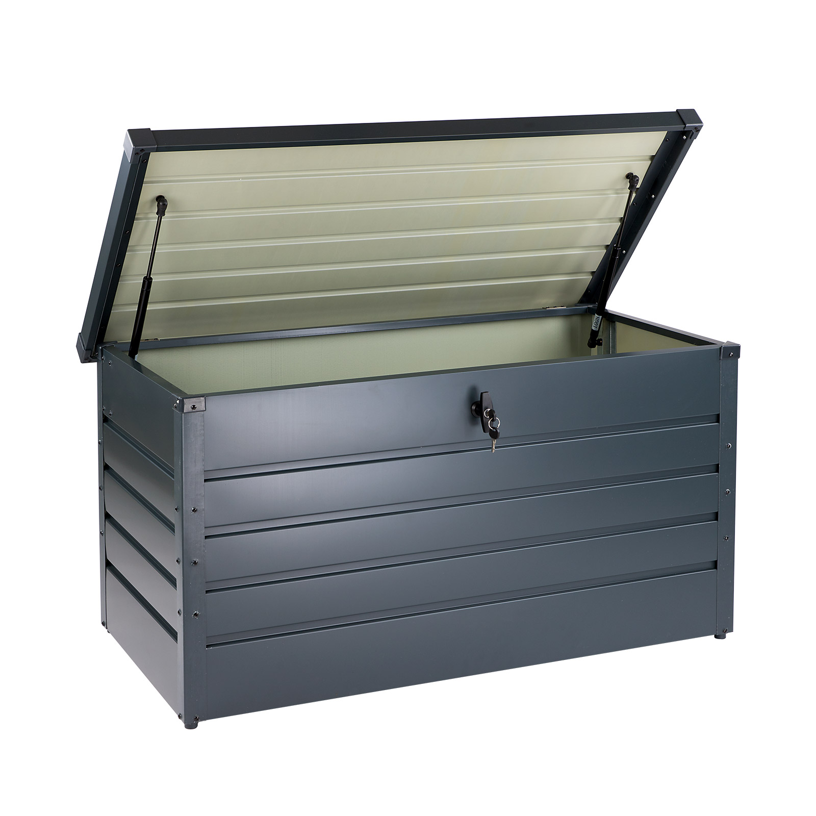 Metall Gerätebox Essen 350 L - Gartenbox, Auflagenbox, Gartenkiste, Gerätekiste, Spielzeugkiste, Aufbewahrungskiste - robust, wetterfest, langlebig - Garten, Terrasse, Outdoor, Heimwerker