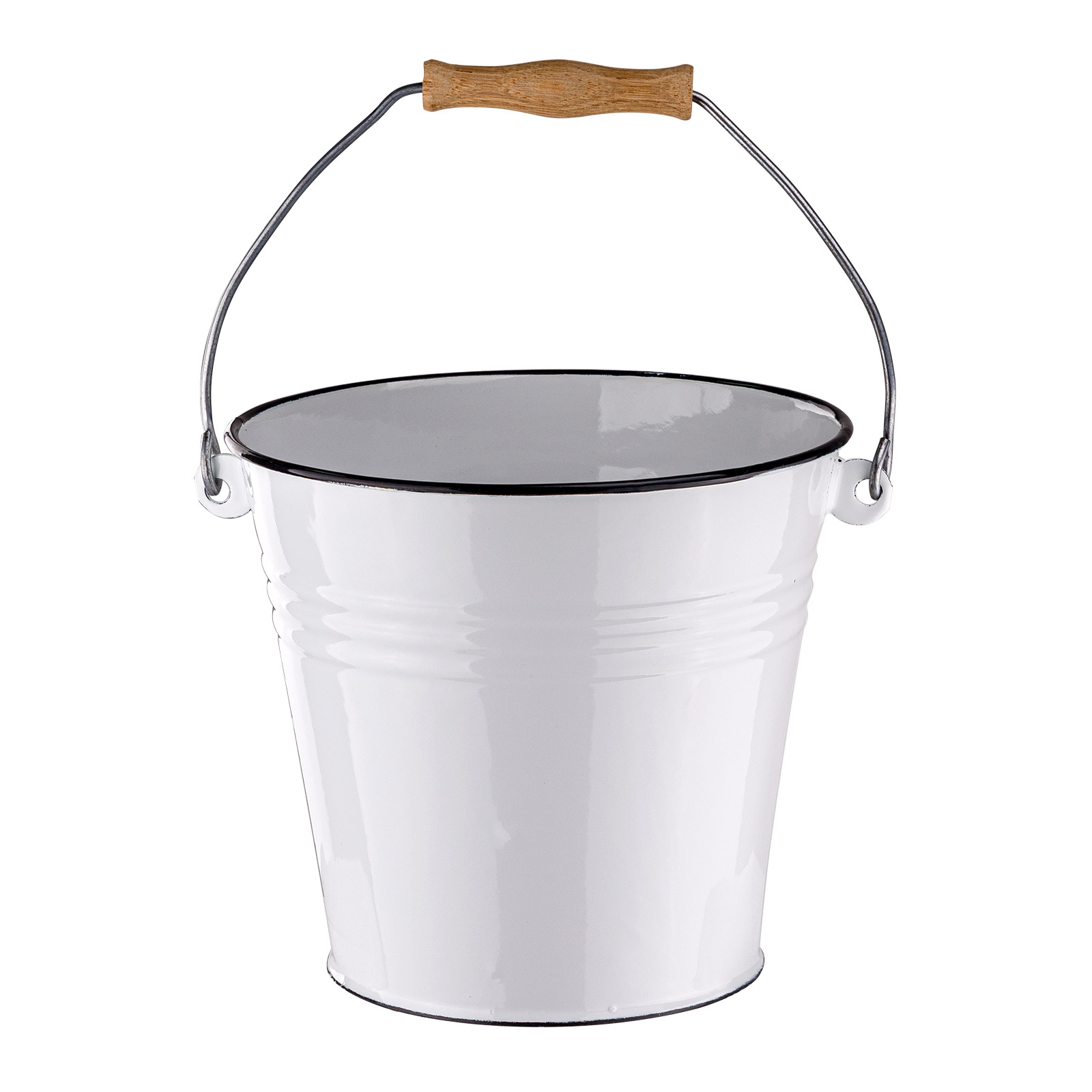 Wassereimer 5L weiß emailliert – Eimer, Putzeimer, Alltagseimer, Blumeneimer – mit Holzgriff, robust, vielseitig – Haushalt, Garten, Dekoration, Pferd, Kartoffeln