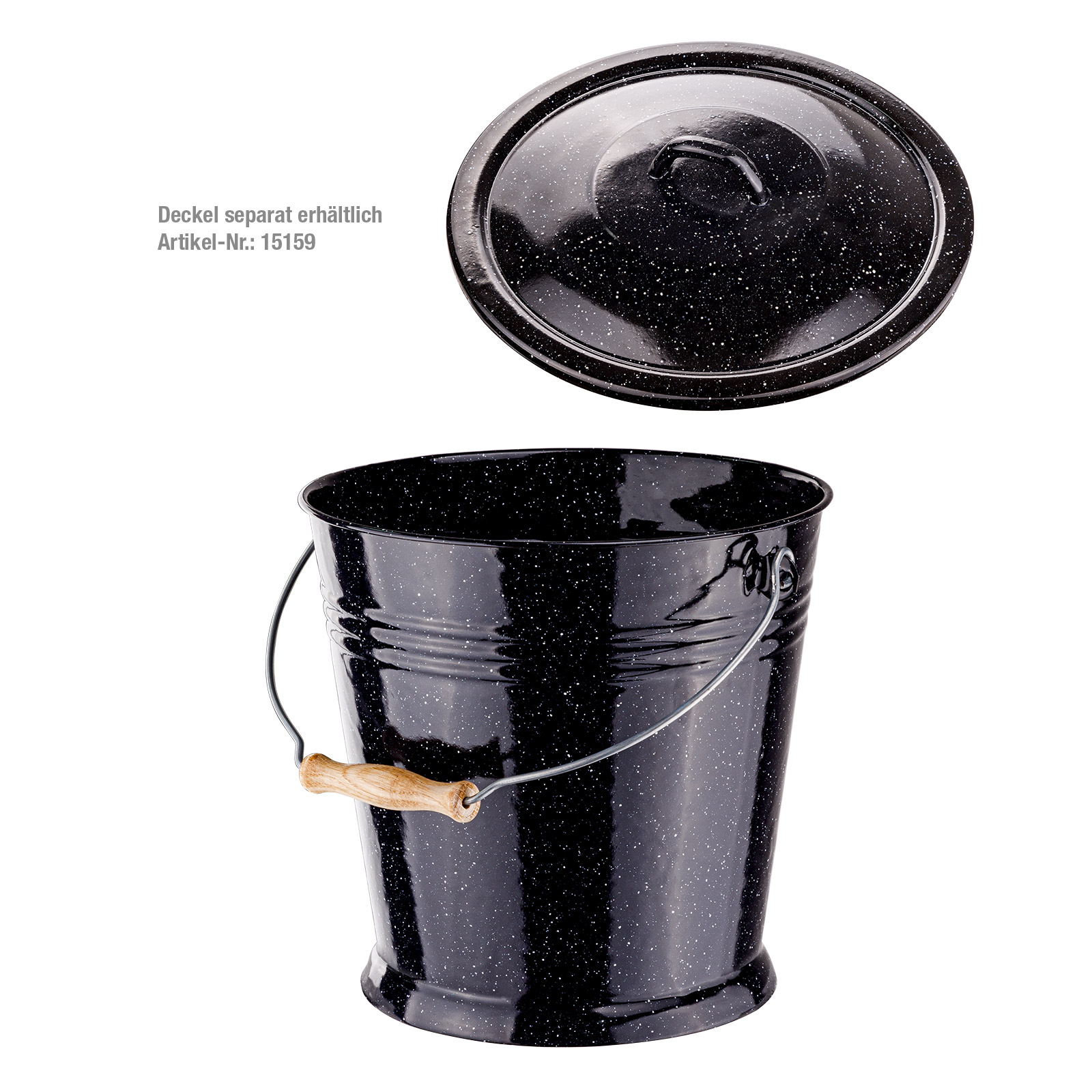 Ascheeimer 10 L emailliert schwarz, Zinkeimer, Kohleeimer, Aschebehälter, Aschekübel, Metalleimer, robust, hitzebeständig, langlebig, Kamin, Ofen, Grill