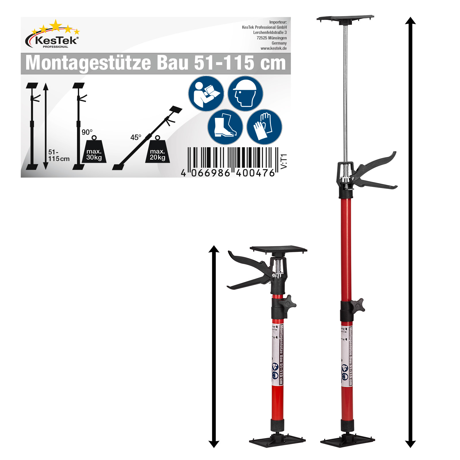 Guolich Teleskopstütze 55–115 Cm – Einhand-Deckenstütze Mit 40 Kg Tragkraft, 2 Stück, Orange, Ideal Für Trockenbau & Renovierung