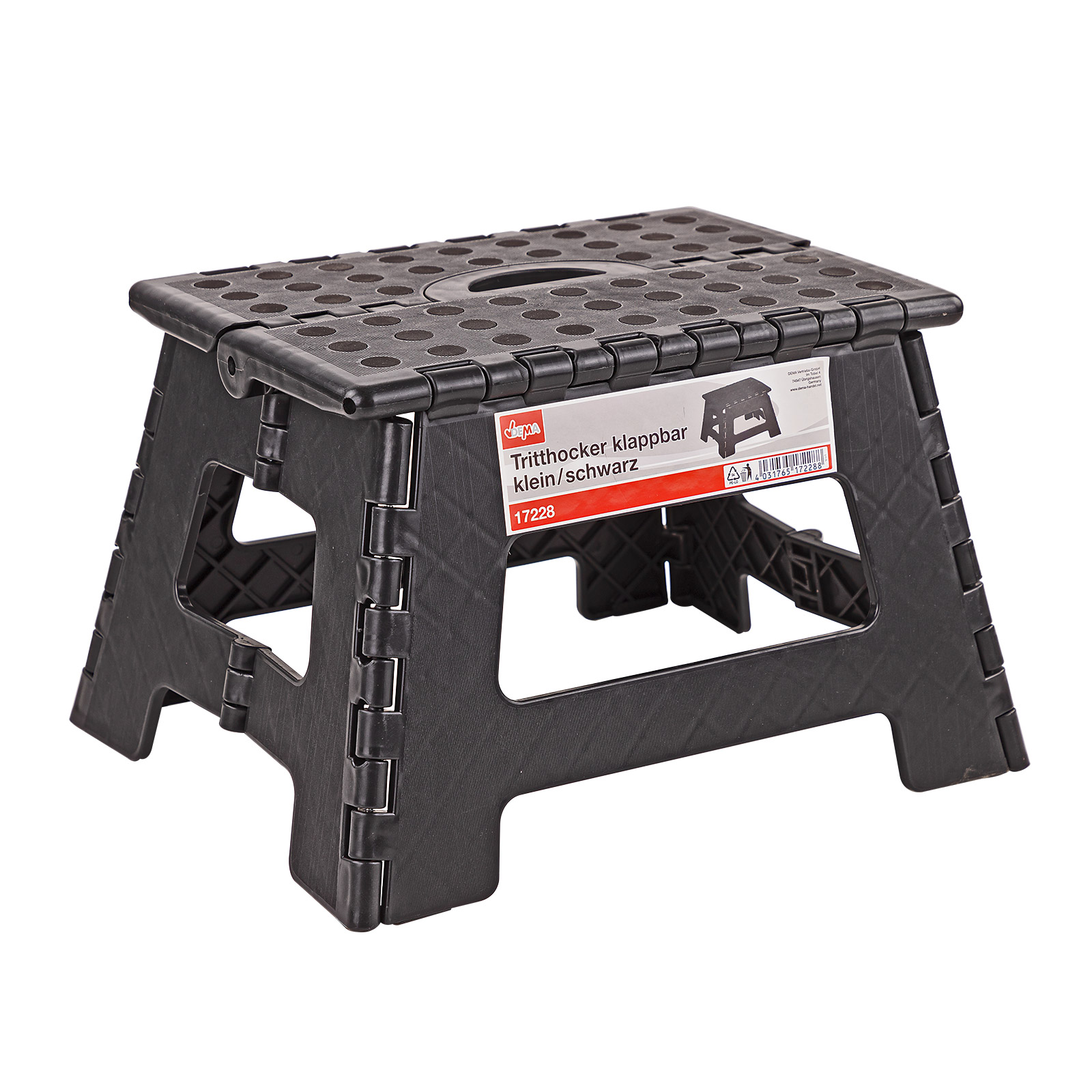 Kunststoff Tritthocker Wuppertal, Trittleiter, Klapptritt, Steighocker, klappbar, schwarz, rutschfest, bis 120 kg, Haushalt, Werkstatt, Reisen