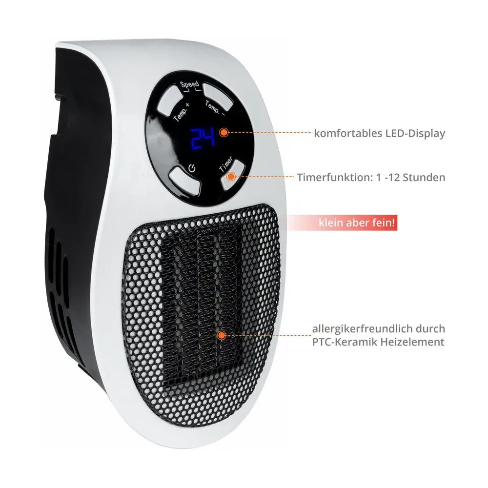 Güde Steckdosen Heizlüfter GSH 500 K Mini – Elektro Heizgerät, Heizer, kompakt & leistungsstark, LED-Display, ideal für Büro, Wohnraum, Bad & kleine Räume