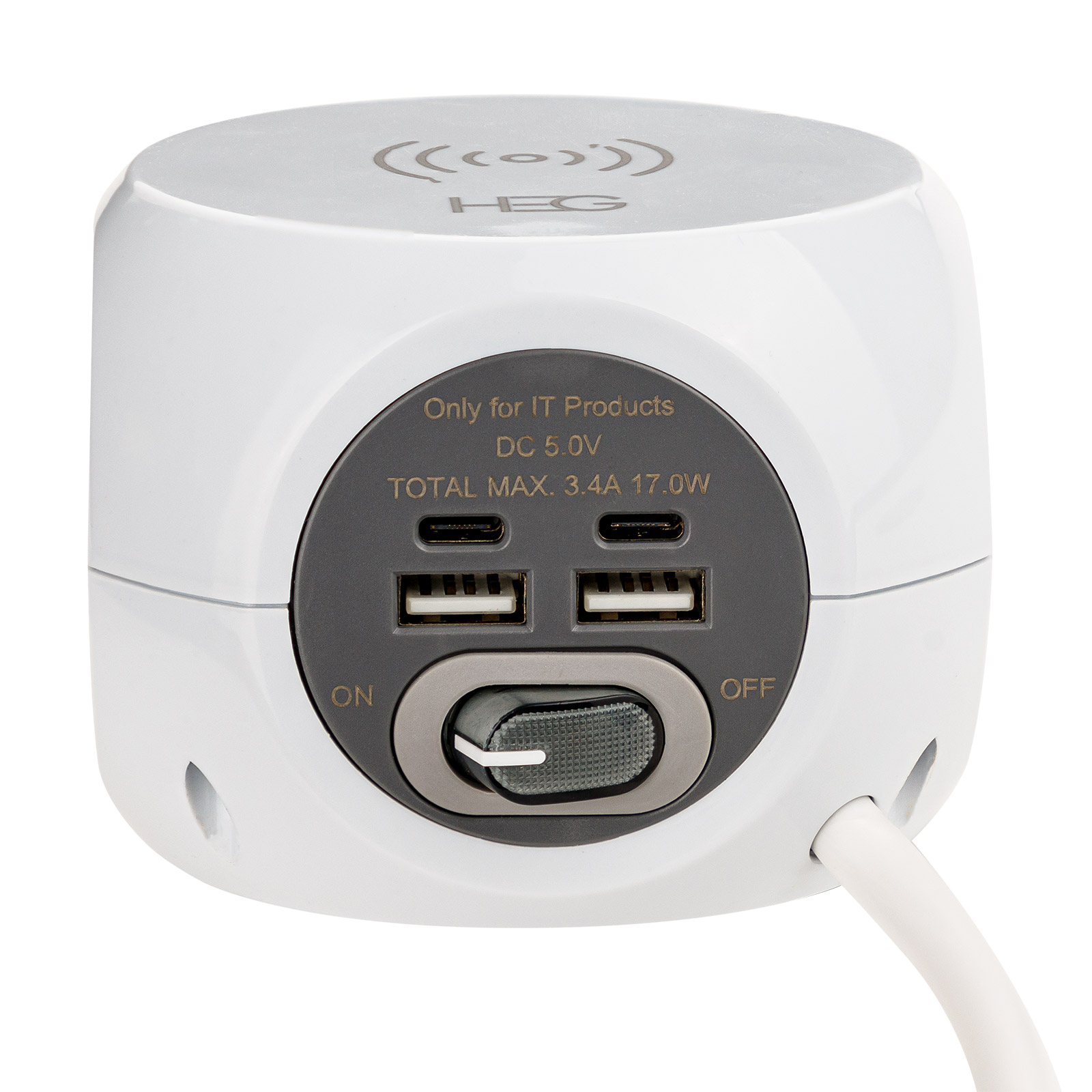 HEG Steckdosenwürfel, Mehrfachstecker, 3 in 1, USB-A, USB-C, induktives Laden