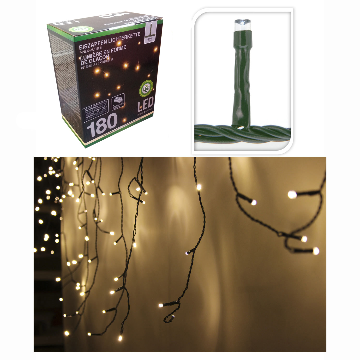 Lichterkette Eisregen 8,85 m – 180 LEDs, Lichtervorhang, LED-Dekokette – warmweiß, energiesparend, wetterfest – Innen, Außen, Weihnachten