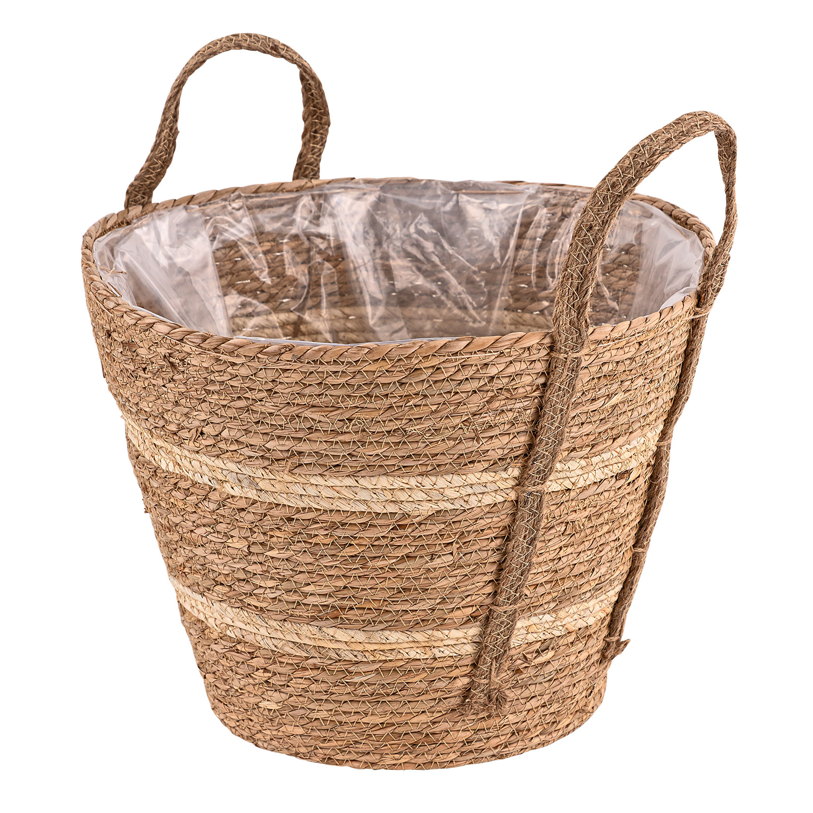 Pflanzkorb Seasons, Natur Seegras Pflanzgefäß, Blumenkorb, 40 cm, Folie, Tragegriffe
