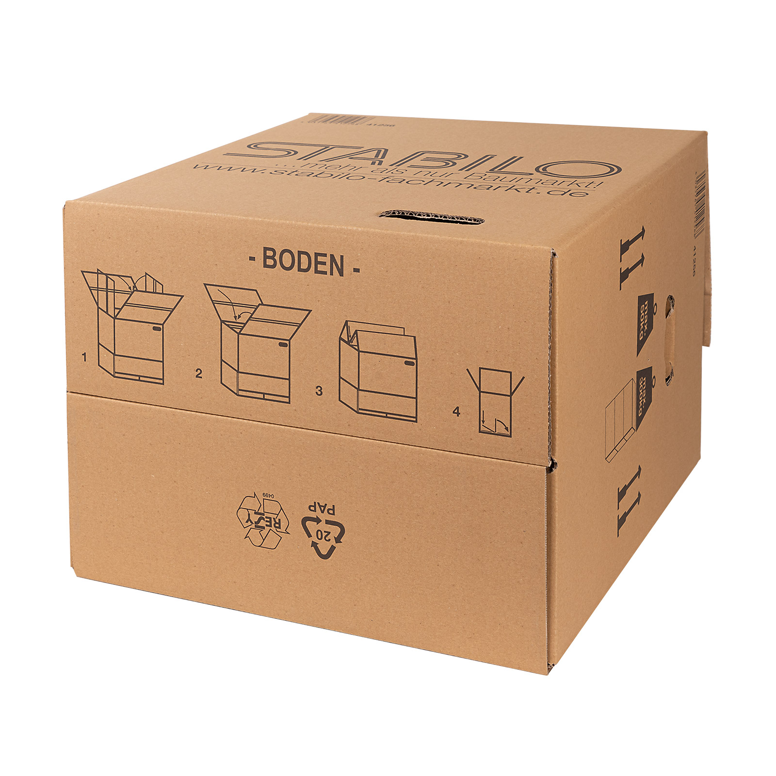 Umzugskarton, Packkarton, Bücherkarton, Aktenkarton, 445x355x500 mm, mit Griffmulden und verstärktem Boden