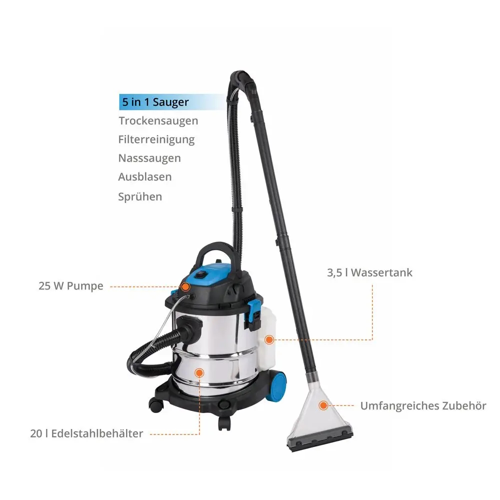 Güde Sprüh- & Waschsauger GWS 1600-20, 5-in-1 Teppichreiniger, Polsterreiniger, robust & leistungsstark, ideal für Teppiche, Möbel, Auto & Haushalt