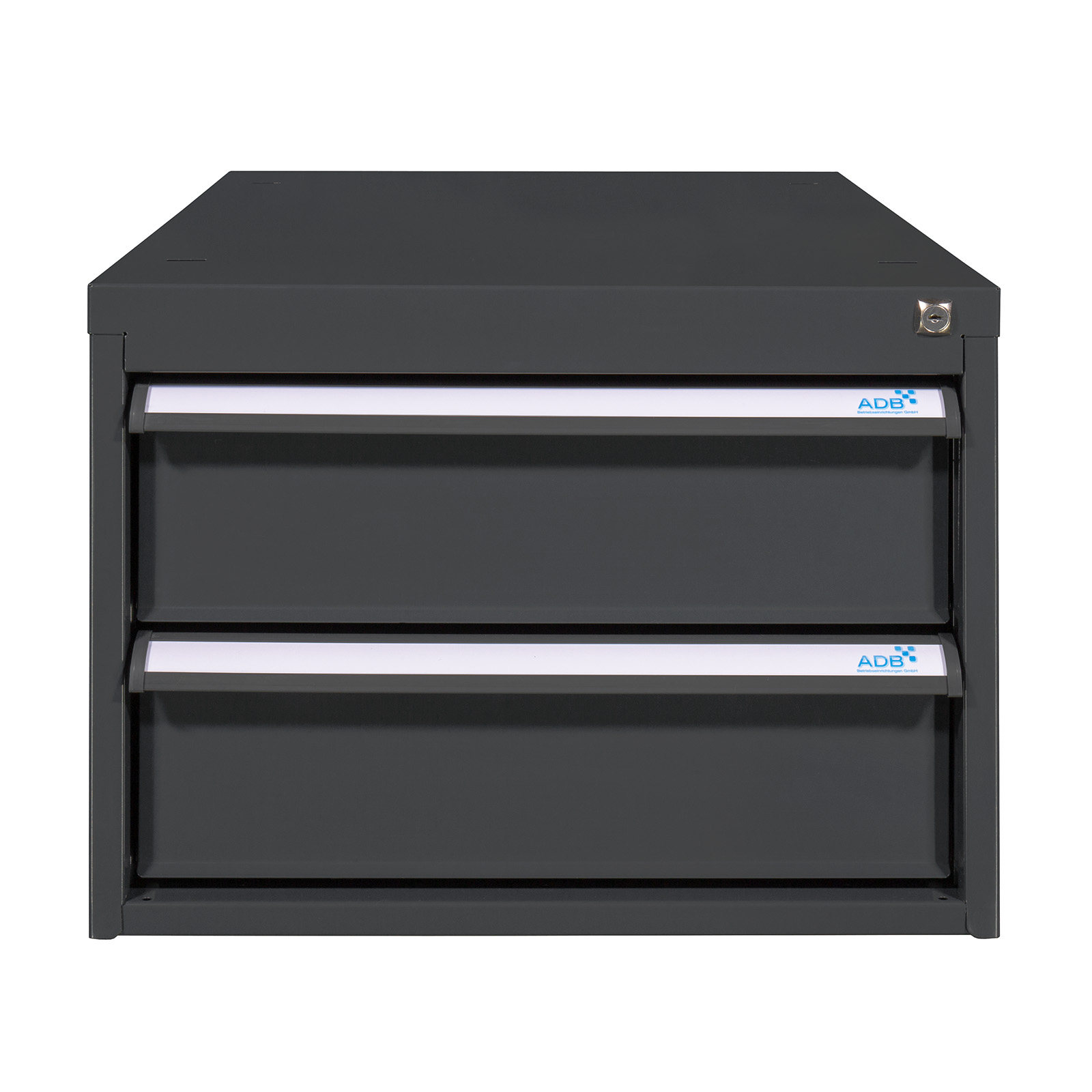 ADB Schubladenbox 2 Schubladen, 300 mm, Werkzeugbox, Metallschubladen, stabil, abschließbar, RAL7016 für Werkbank, Beistellschrank, Werkstatt – H400xB530xT700 mm
