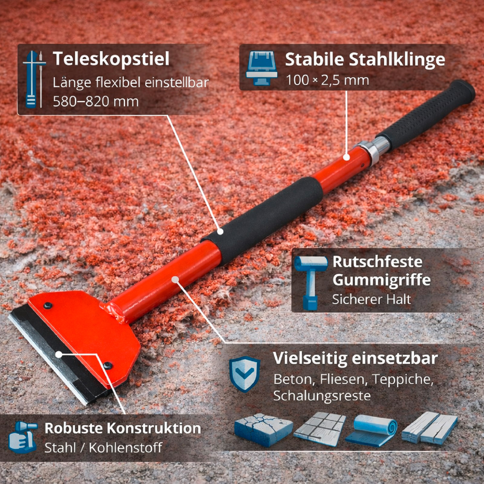 Stabilo Schaber Gleithammer, Teleskopstiel, Tapetenentferner, Bodenabzieher, Malerwerkzeug, Renovierung, Abziehwerkzeug, Profi, Handwerk