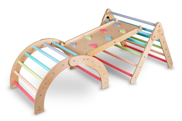 Tissi Piklerdreieck + Kletterbogen und Rutsche mit Kletterwolken Pastel bunt