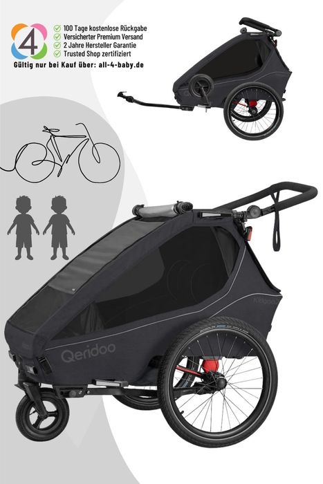 Qeridoo Kidgoo 2 - Kinderfahrradanhänger für 2 Kinder - Modell 2026