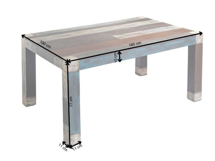 GOA Esstisch BIG 160x100 - Metallapplikation Artikelbild mit angezeichneten Maßen