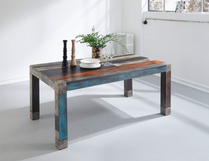 GOA Esstisch BIG 160x100 - Metallapplikation Esstisch 160x100x77 cm (L x B x H) aus Mango- und Akazienholz mit Metallapplikation